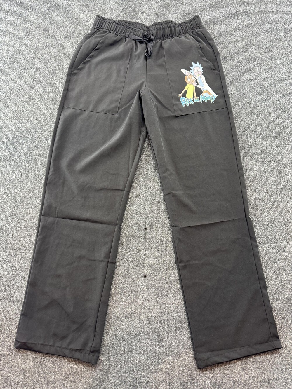 Rick And Morty Scrub Pants Mens Small Black Scrub Club Graphic Drawstring Pocket